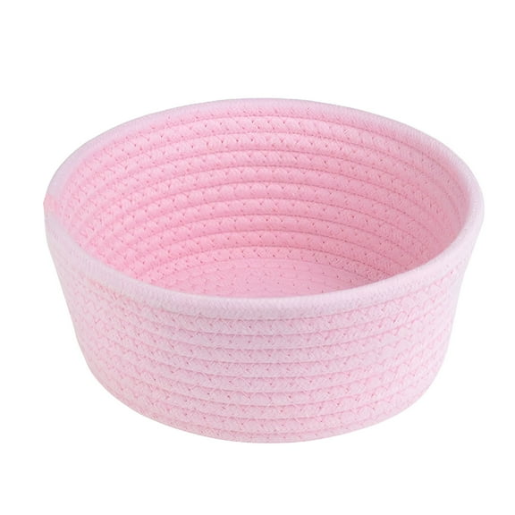LAMIRO Small Woven Basket,Cute Rope Room Shelf Storage Basket,Cat Dog Toys Basket Chest Box,Empty Decorative Gift Basket - Pink