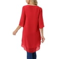 thumbnail image 3 of INSPIRAR CHIC Blusa de Chifón Asimétrica de Cuello Redondo para Mujer con Mangas de 3/4 y Volantes, Alta y Baja, Roja, Talla S, 3 of 6
