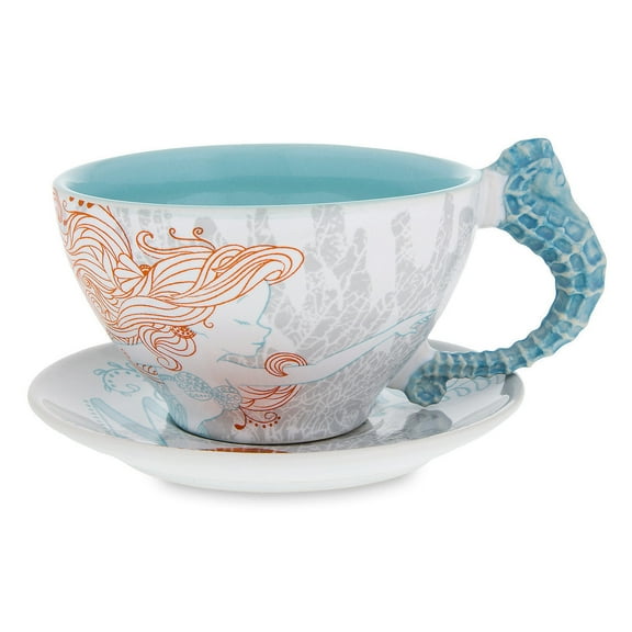 Disney The Little Mermaid 12 oz Seas the Moment Ariel White Art Nouveau Ceramic Cup and Saucer Set