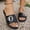 Black, variant on Women's Leather Slide Sandals Large Metal Buckle Non-Slip Comfortable Beach Slippers Summer Plus Size Black 6