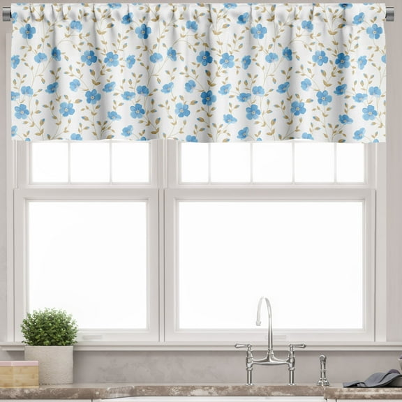 Ambesonne Nature Valance Pack of 2, Field Flowers Swirls, 54"X18", Blue Reseda Green