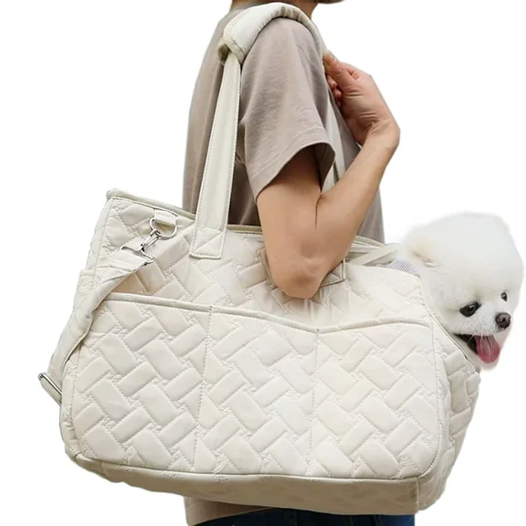 Portable Pet Carrier Bag for Small Dogs & Cats, Lightweight Breathable Handheld Tote with Mesh Windows, Foldable Design for Travel, Vet & Outdoor Use,Off white