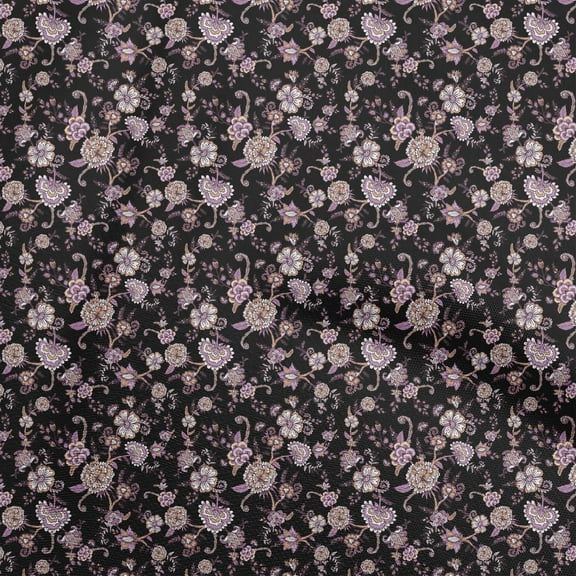 oneOone Polyester Spandex Black Fabric Asian Japanese Floral Fabric For Sewing Printed Craft Fabric By The Yard 56 Inch Wide