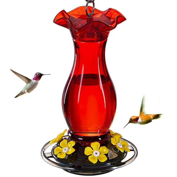 Hummingbird Feeder Hanging Outdoor 18oz, 6 Bee Guard Ports with Ant Moat, Durable Garden Decor for Hummingbirds, Easy to Clean and Refill, Red