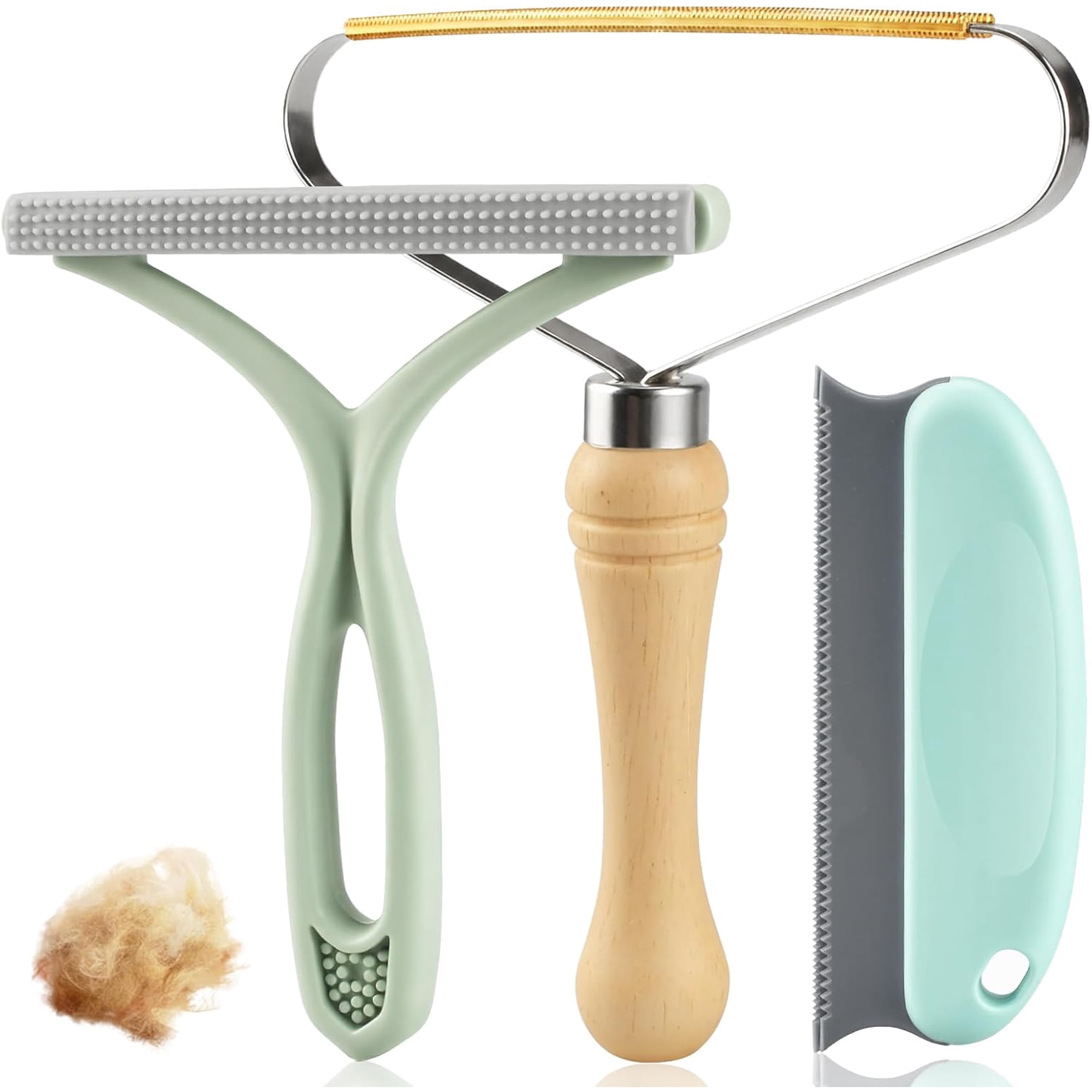 3 Pack Pet Hair Removal Tool Set for Dog Cat Fur Carpet Scraper Rake Brush Lint Remover Shaver for Carpet Couch Car Seat Furniture Green