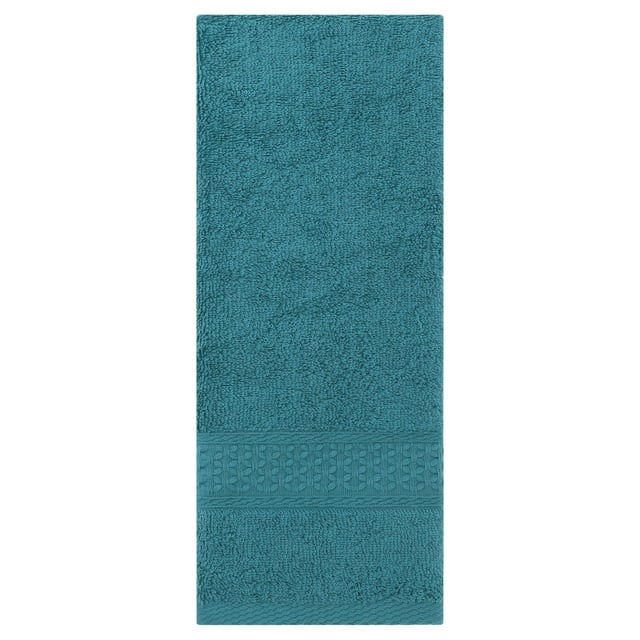 REGALWOVEN Solid Textured Pattern Hand Towels Cotton Absorbent Soft Decorative Hand Towel Set (13 x 30 Inch) Dark Green 2-Piece