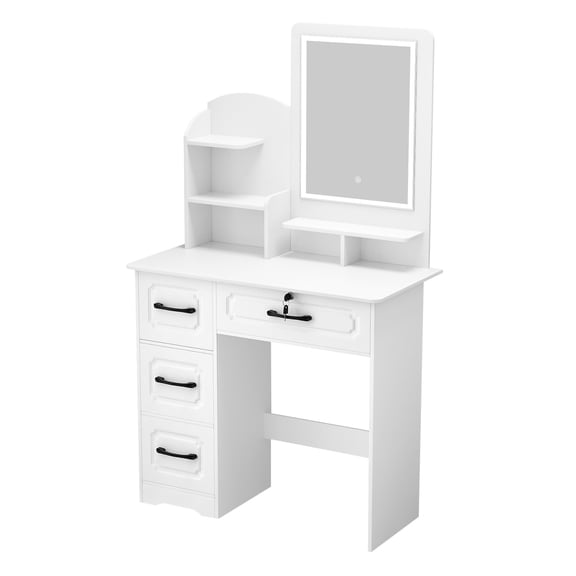 Anvazise Makeup Desk with Mirror, Large Vanity Desk with 6 Opening Shelves, 4 Drawers, Makeup Vanity Table with Light, Bedroom Dressing Table,White