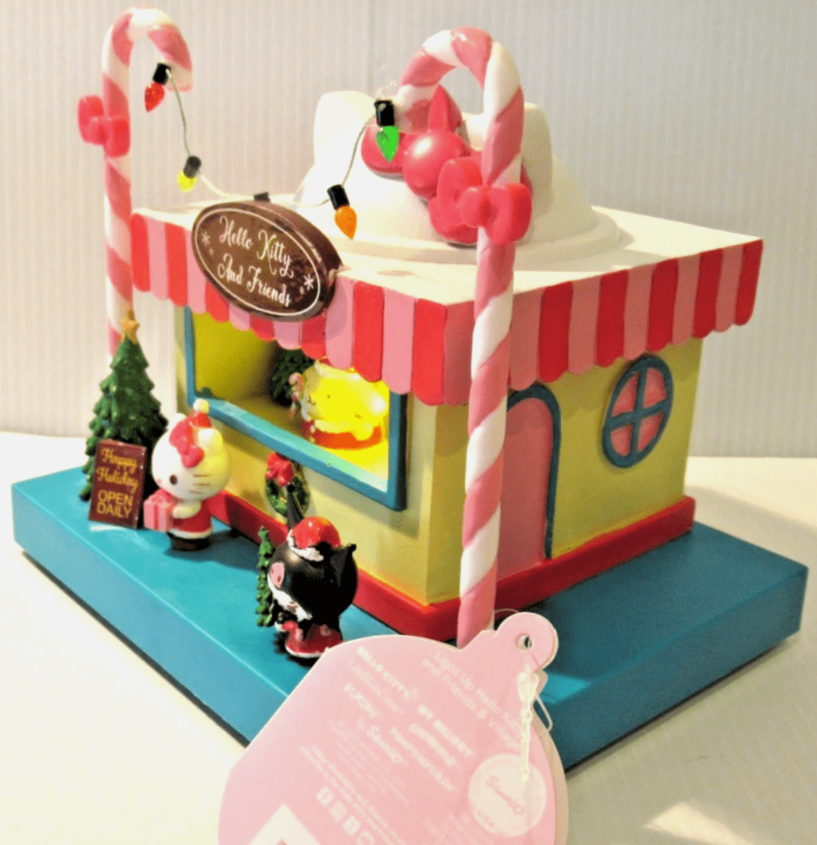Hello Kitty & Friends Holiday Candy Shop Light-Up Display Décor – Christmas Candy Cane Booth with Lights & Characters