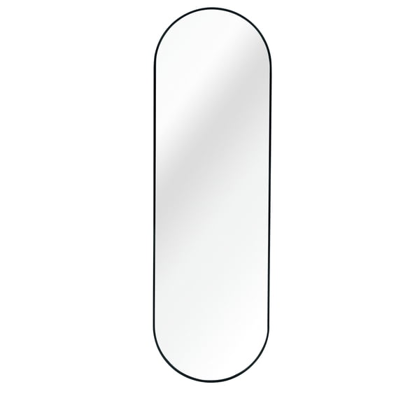 Noble House 63x20 Inch Pill-Shaped Full Length Wall Mirror, Aluminum Framed Vanity Mirror, Black