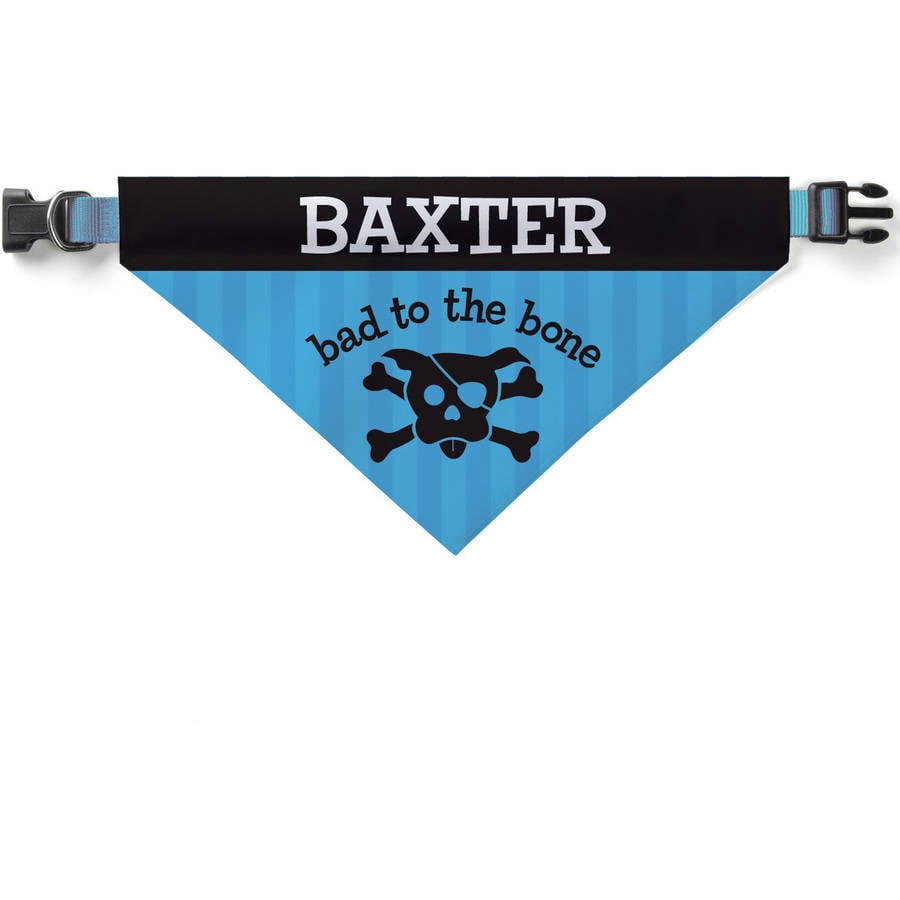 Personalized Bad To The Bone Dog Bandana Collar Cover, Blue