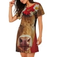 thumbnail image 2 of Balery White And Red Daisy Cow Camisón de manga corta con cuello redondo para mujer, cómodo y elegante., 2 of 6