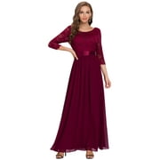 Ever-Pretty Women's Elegant A Line Long Lace Sleeve Mother of the Bride Wedding Guest Bridesmaid Maxi Dresses for Women 07412 Burgundy US4