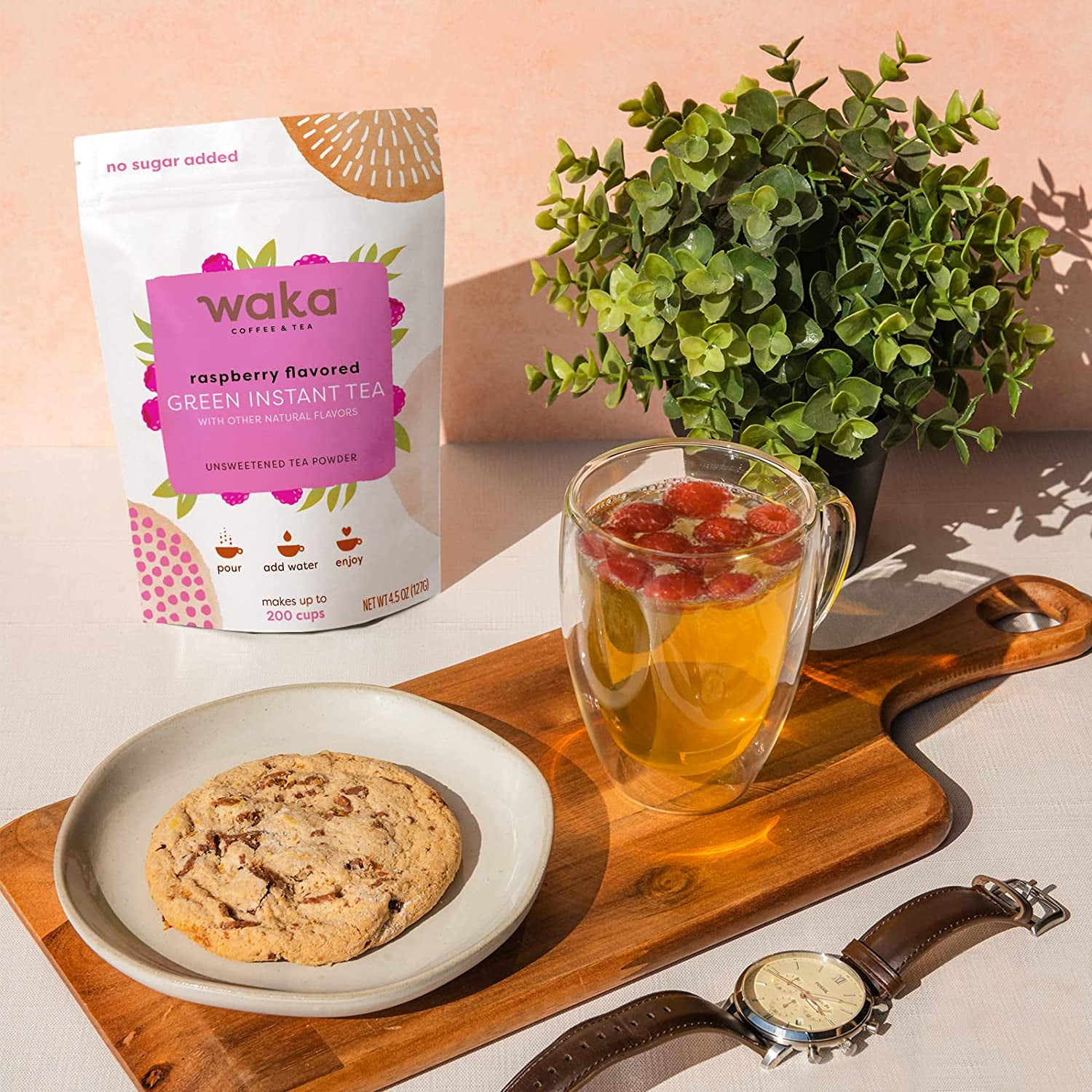 Waka Instant Tea Mix, 3 Bag Bundle - 100% Tea Leaves, No Additives, Unsweetened Tea Powders - Raspberry Flavored, Watermelon Flavored, Pineapple Flavored Green (4.5oz Each)