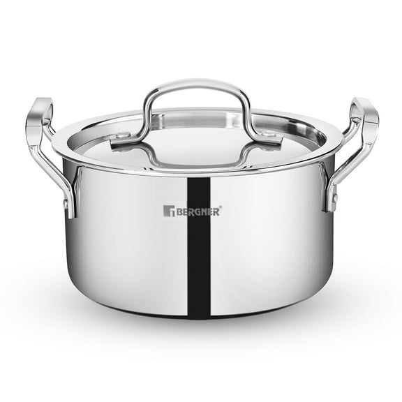 Triply 28 Cm Casserole With Stainless Steel Lid 3.8 Liters Capacity | Wide Handles, Induction & Gas Ready, Laser-etched Scale - Multi-layered & Polished
