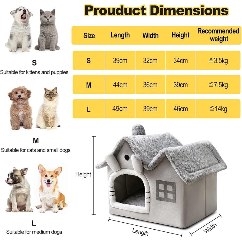 ColourTree Medium Luxury Double Roof Indoor Dog House Cat Nest,Foldable Warm Soft Kennel,30D High Elastic Memory Sponge,Removable Cushion and Non-Slip Bottom
