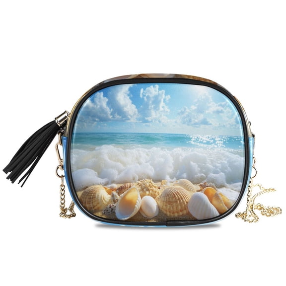 Womens Casual Chain Shoulder Bag Simple style Seashells on Sandy Beach Crossbody Bag