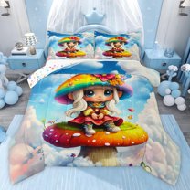 Castle Fairy Kawaii Mushroom Elf Twin Comforter Sets,Cute Floral Butterfly Bedding Set