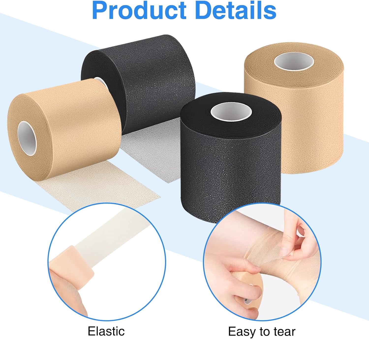 8 Rolls 6 cm x 20 m Pre Wrap Sports Tape, Non Adhesive Underwrap Sports Tape for Hair Ankles Wrists Hands and Knees