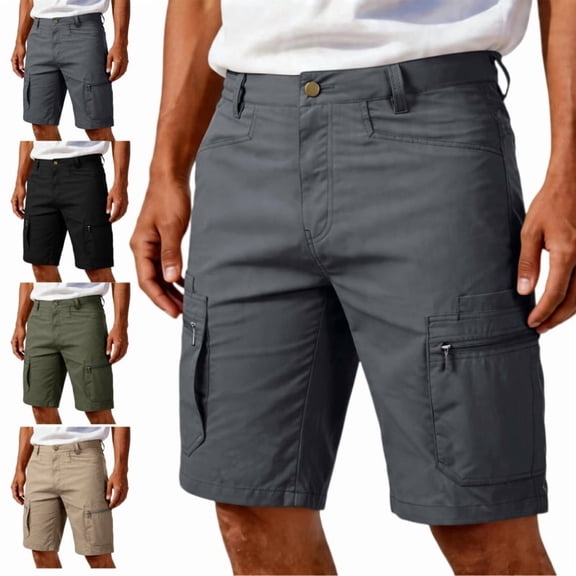 Domuza Men's Flex Casual Cargo Shorts Lightweight Water Resistant Golf Shorts Stretch Outdoor Work Shorts with Multi-Pocket Gray XL
