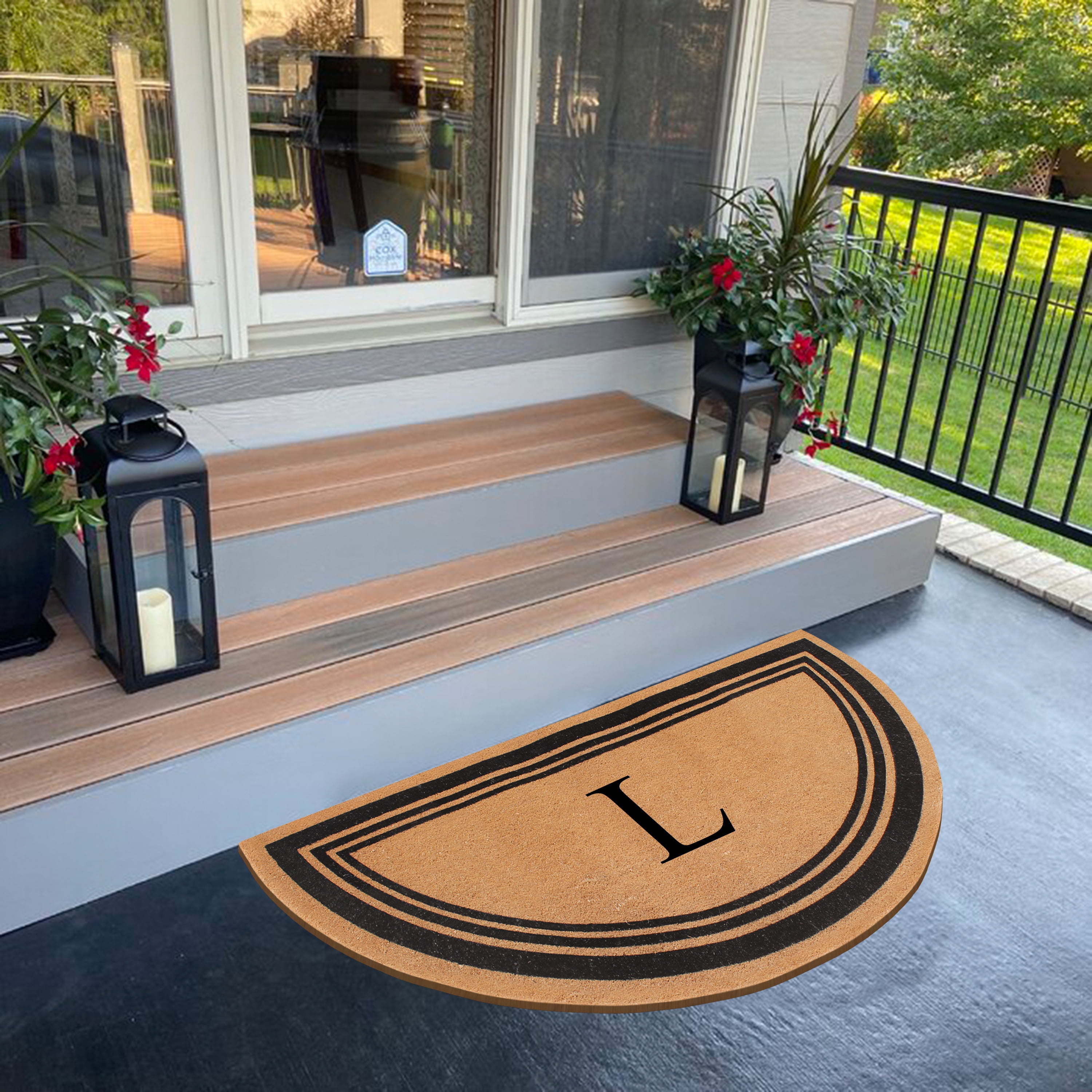 A1HC Natural Coir Flock Monogrammed Door Mat for Front Door, 30x60, Anti-Shed Treated Durable Doormat for Outdoor Entrance, Heavy Duty, Low Profile, Easy to Clean, Long Lasting, Front Porch Entry Rug