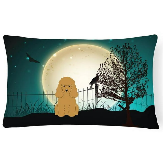 Coussin Décoratif en Tissu de Toile Beige Poodle Effrayant d'Halloween