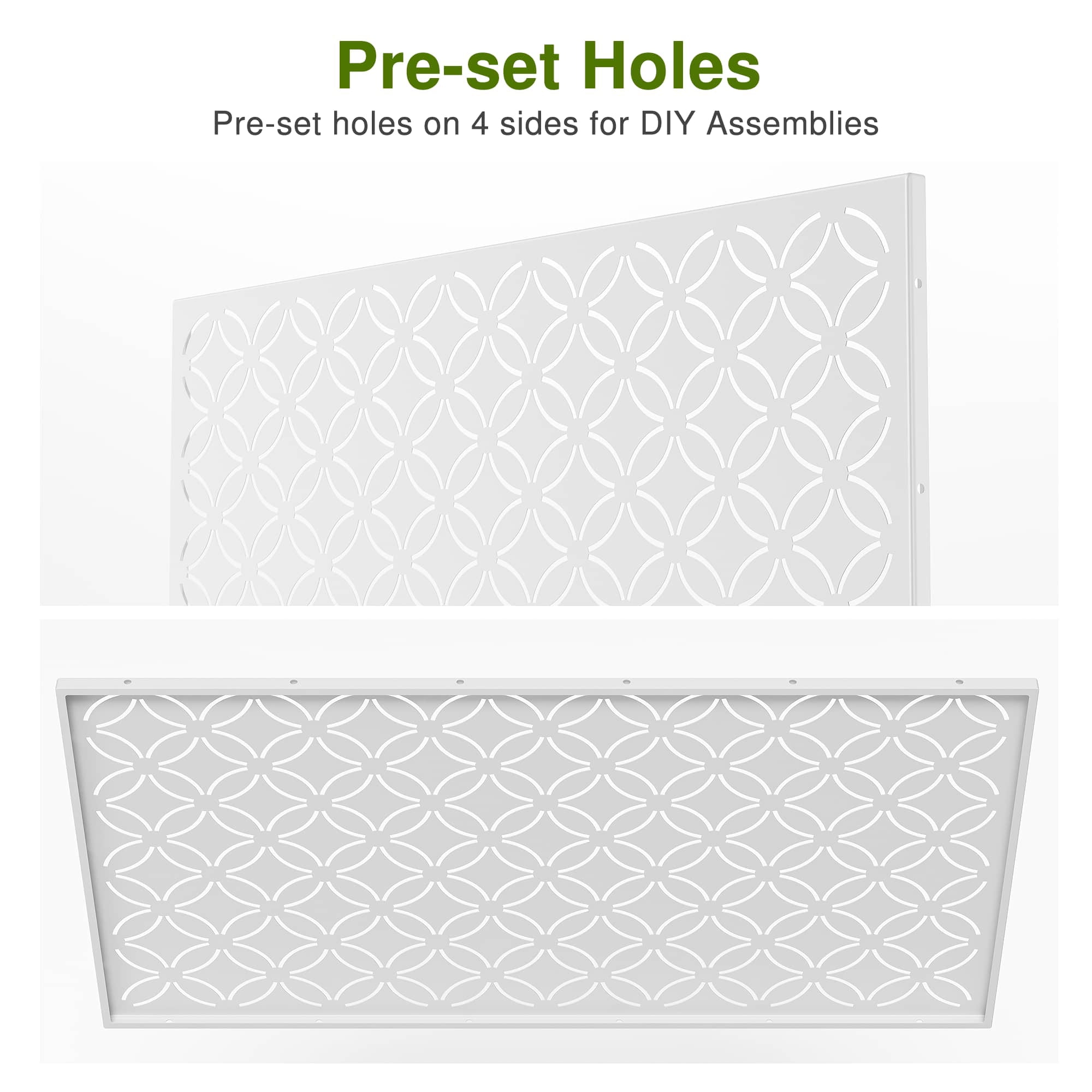 MAYEERTY 72" × 47" Outdoor Privacy Screen, 3 Panels Metal Decorative Screen, White