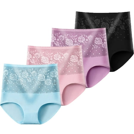 Baywell Women Underwear High Waist Cotton Briefs Ladies Panties Tummy Control Panty Full Coverage Pack of 4 (Weight)104-187LBS
