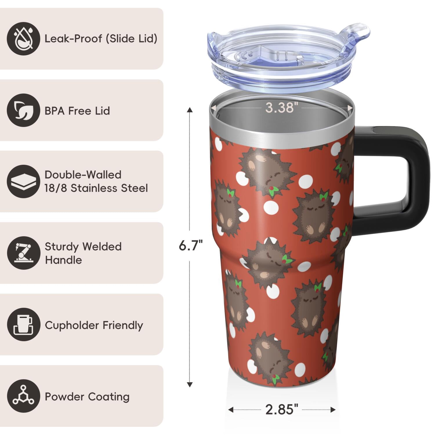 20oz Hedgehog Stainless Steel Tumbler with Handle and Straw Insulated Travel Water Bottle with Lid and Straw Compact Size Fits Backpack Pockets Gift for Women Men on Daily Commute