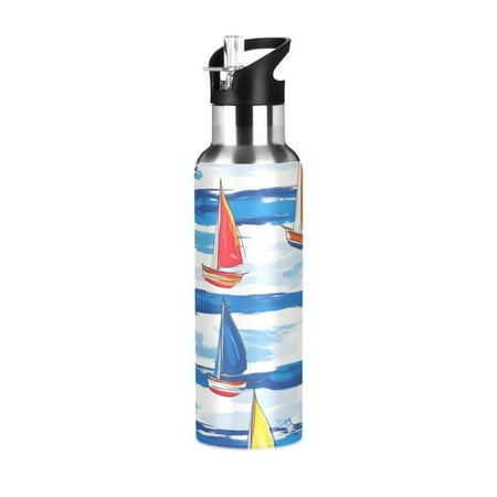 

Yayeee 33oz Double Wall Stainless Steel Water Bottle with Flip Straw Orange Sailboats