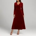 thumbnail image 4 of Fewfanhot Cocktail Dresses for Women Long Sleeve V-Neck Velvet Stretchy Long Dress, 4 of 5