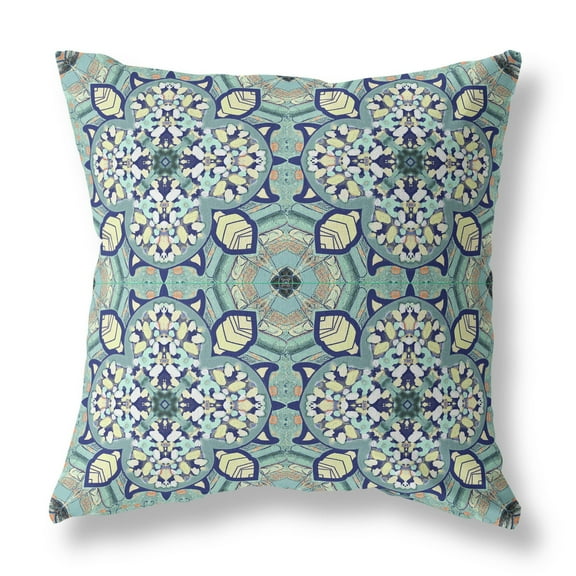 Clover Leaf Floral Indoor/Outdoor Fabric Pillow in Green Cream 16x16