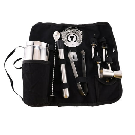 

12Pcs Stainless Steel Cocktail Shaker Set Bartenders Roll Up Kit Bag