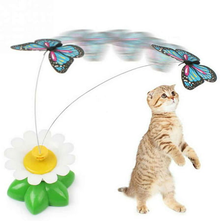 Pet Cat Dog Toys Plaything Electric Rotating Butterfly Kitten Play Seat Scratch Teaser Steel