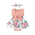 thumbnail image 2 of Elippeo Baby Girls Summer Romper Dress 3 6 9 12 18 Months Infant Sleeveless Floral Print Patchwork Romper with Headband, 2 of 10