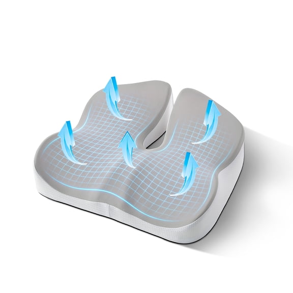 Sleep Zone Memory Foam Seat Cushion, 17.7"×16.2"×4.7", White & Gray, Ergonomic Pressure Relief