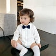 thumbnail image 2 of Enyan Baby Boys Gentleman Romper One-Piece Outfit Cotton Tuxedo Style with Snap Closure(White,18-24 Months), 2 of 6