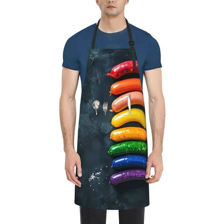 

Xecao Rainbow Sausages On Dark Slate Print Kitchen Cooking Aprons Waterproof Adjustable Bib Aprons with 2 Pockets for Women Men Chef