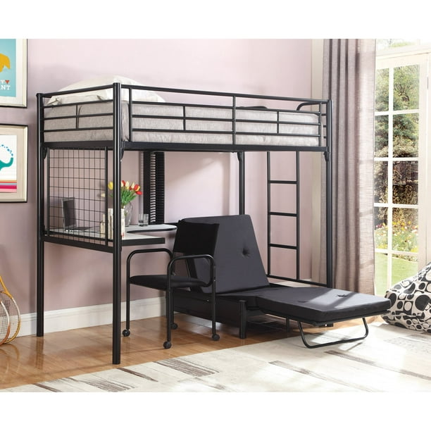 Coaster Furniture Black Student Loft Bed With Futon Chair