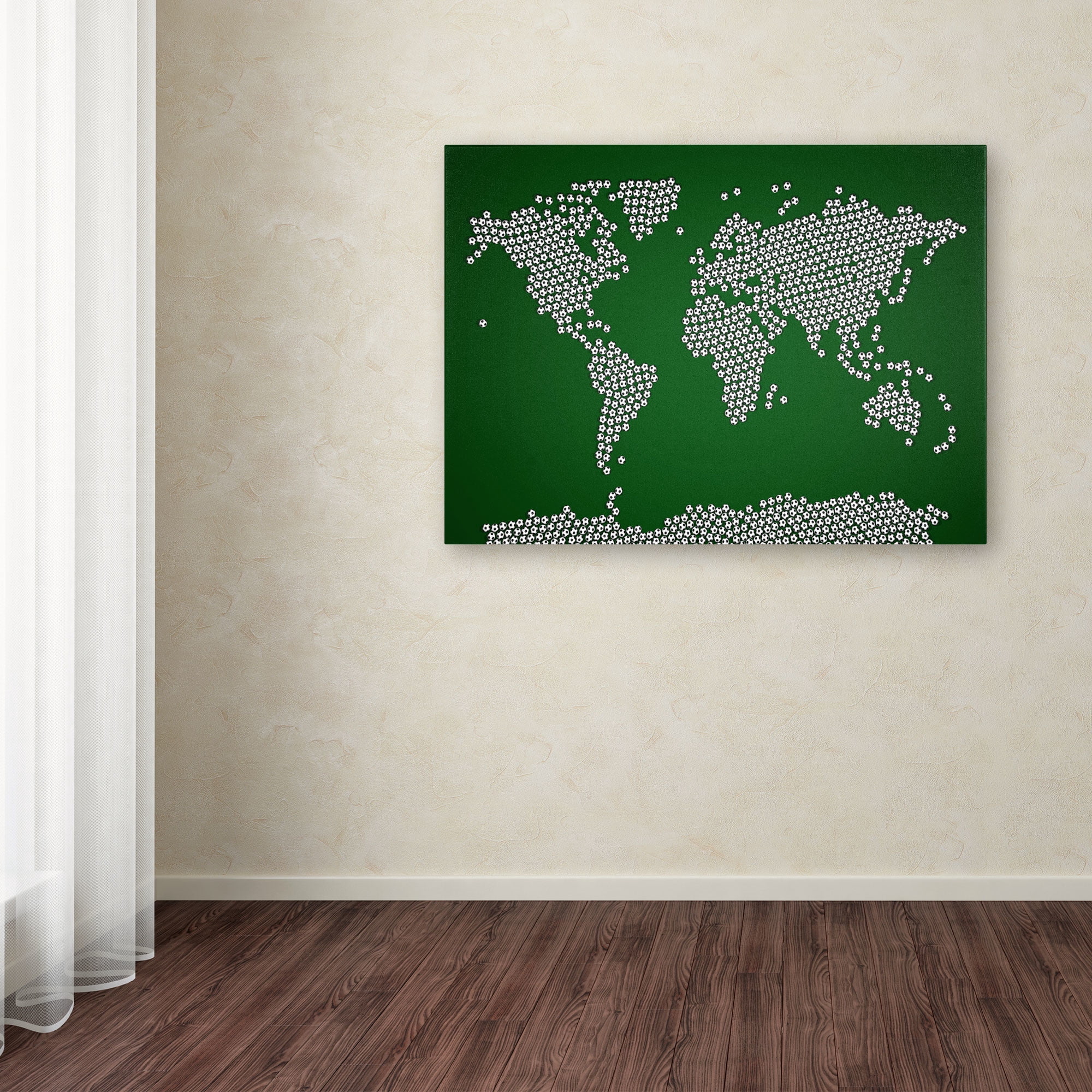 Trademark Art 'Soccer Balls World Map' Canvas Art by Michael Tompsett