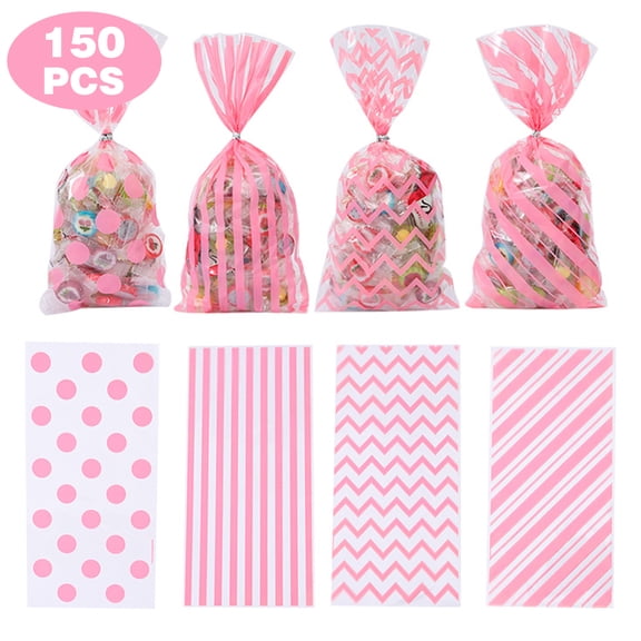 Clear Cellophane Bags 10.6x5.1in, Plastic Candy Treat Bags with Twist Ties for Birthday Party Favor Supplies, 150 Pcs