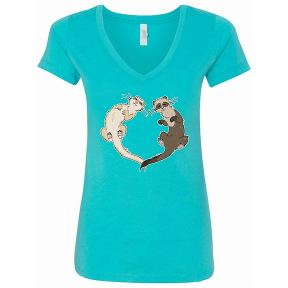 Inktastic Cute Ferret Heart Women's V-Neck T-Shirt