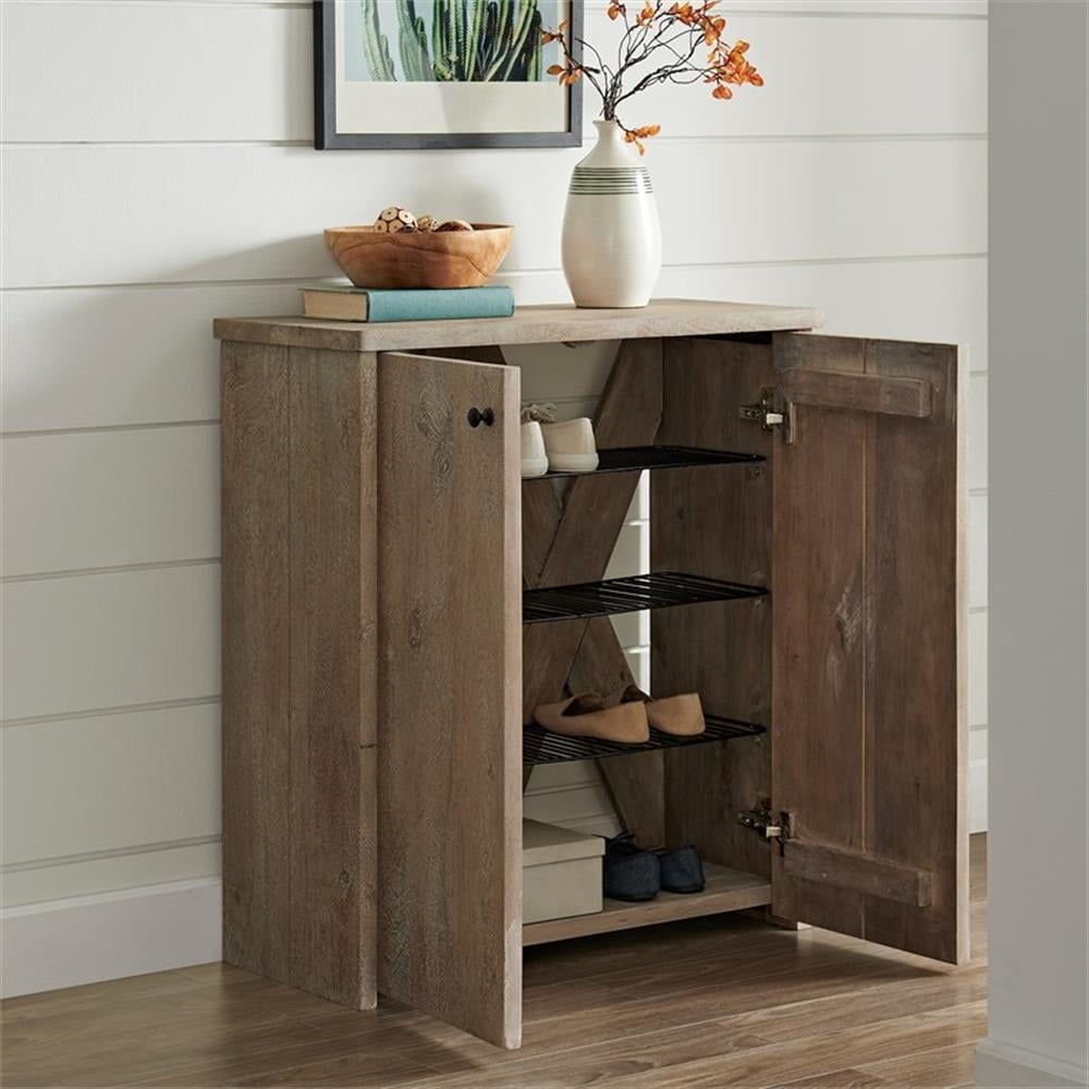 Alaterre Furniture Castleton Mango Wood 31"W Shoe Cubbie Cabinet, Driftwood