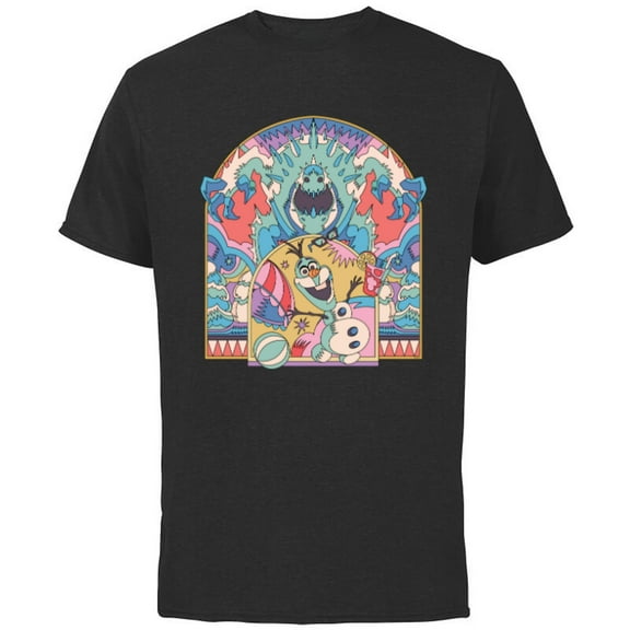Disney Frozen Olaf and Marshmallow Summer Fun - Short Sleeve Cotton T-Shirt for Adults - Customized-Black