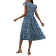 thumbnail image 5 of Liacowi Women Summer Boho Floral Print Midi Dress Ruffle Fly Sleeve Sleeve V Neck A Line Sundress High Waist Flowy Beach Long Dress, 5 of 9