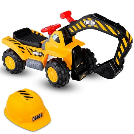 - Costway Kids Toddler Ride On Excavator Digger Truck Scooter Seat Storage w/Sound&Helmet