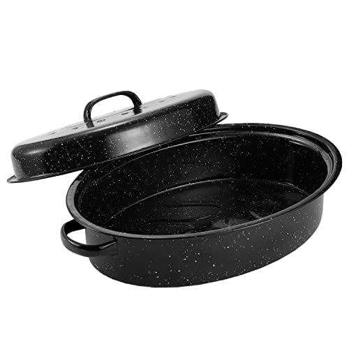 granite Roasting Pan, Medium 16A Enameled Roasting Pan with Domed Lid