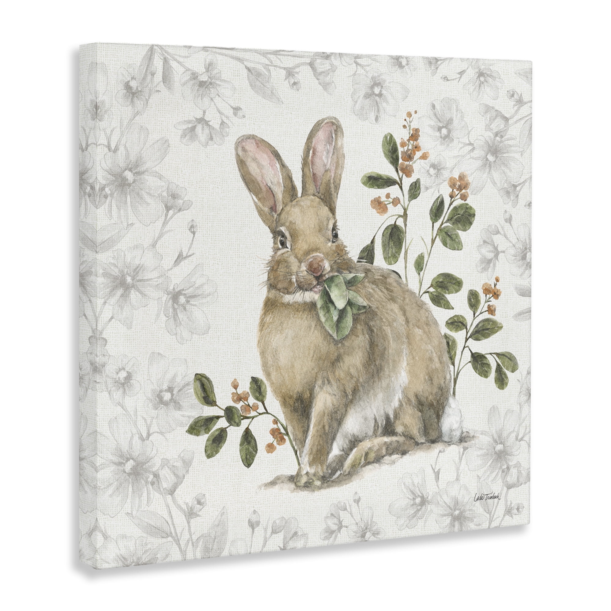 Stupell Industries Floral Garden Bunny Animals & Insects Painting Gallery Wrapped Canvas Art Print Wall Art, 17 x 17