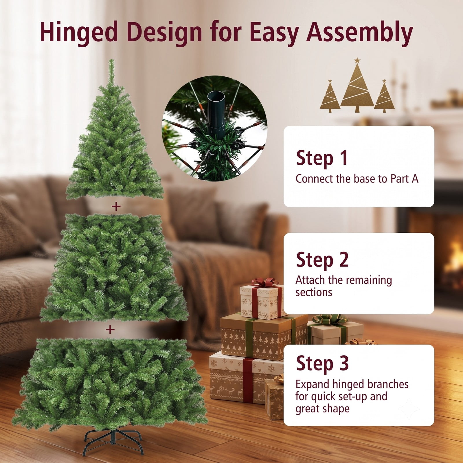 RUIE 6 ft Artificial Christmas Tree Premium Hinged PVC Xmas Pine Tree with 1000 Branch Tips and Sturdy Metal Stand for Indoor Holiday Decoration, Green