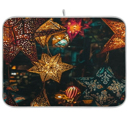 

Colorful Paper Star Lanterns Dish Drying Mat Kitchen Mats Microfiber Counter Absorbent Dish Pad Drainer Rack