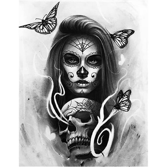 ZHAOCHENG Pintura de diamante con aguja cuadrada, Calavera grande, amor, 40x30cm, punto de cruz, mosaico de diamantes para niños, daguerrotipo informal creativo, bordado de diamantes, lienzo cuadrado